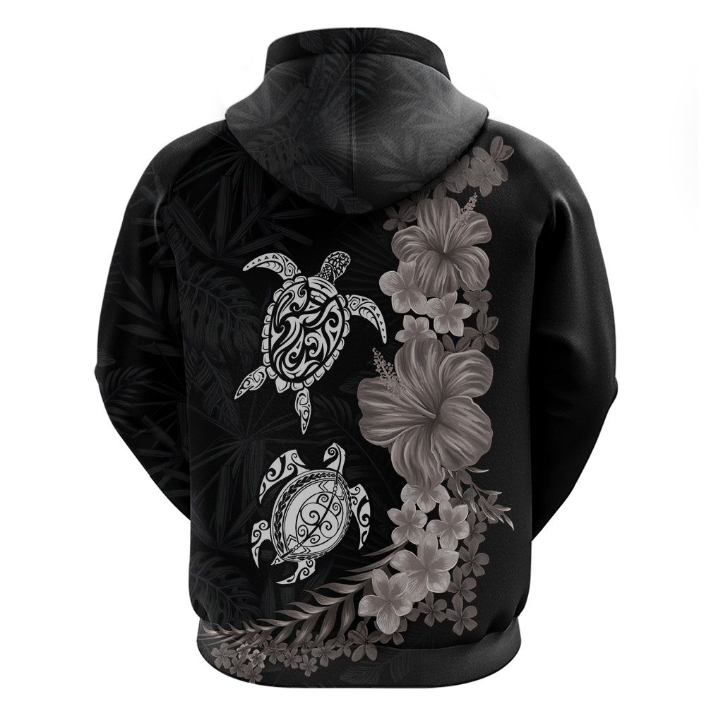 Hawaiian Flower and Tribal Turtle Hoodie Grayscale Mode LT03 - Polynesian Pride