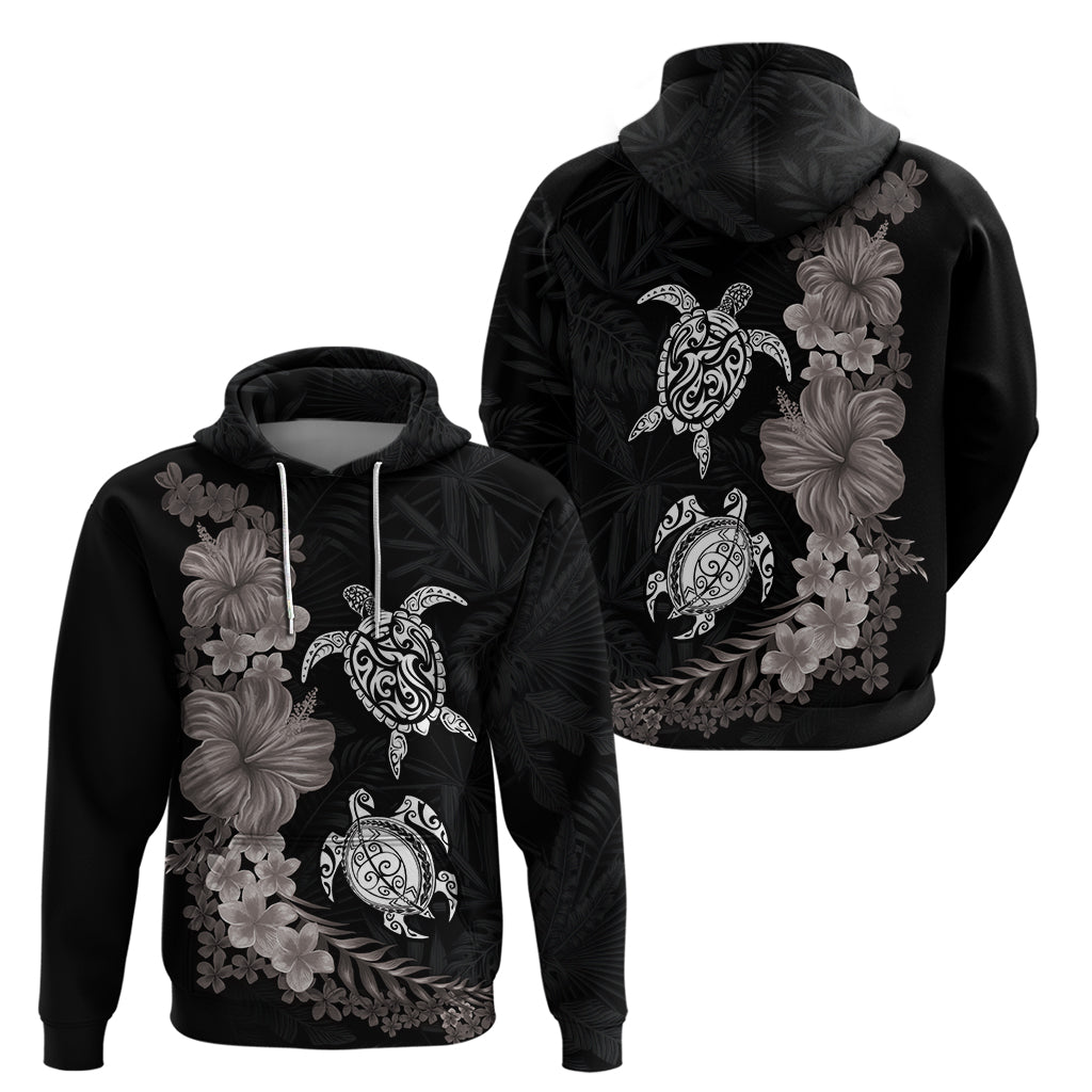 Hawaiian Flower and Tribal Turtle Hoodie Grayscale Mode LT03 - Polynesian Pride