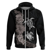 Hawaiian Flower and Tribal Turtle Hoodie Grayscale Mode LT03 Zip Hoodie Black - Polynesian Pride