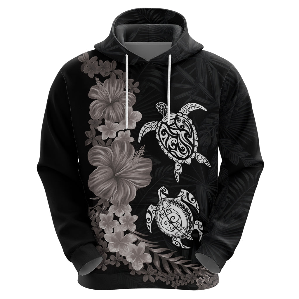 Hawaiian Flower and Tribal Turtle Hoodie Grayscale Mode LT03 - Polynesian Pride