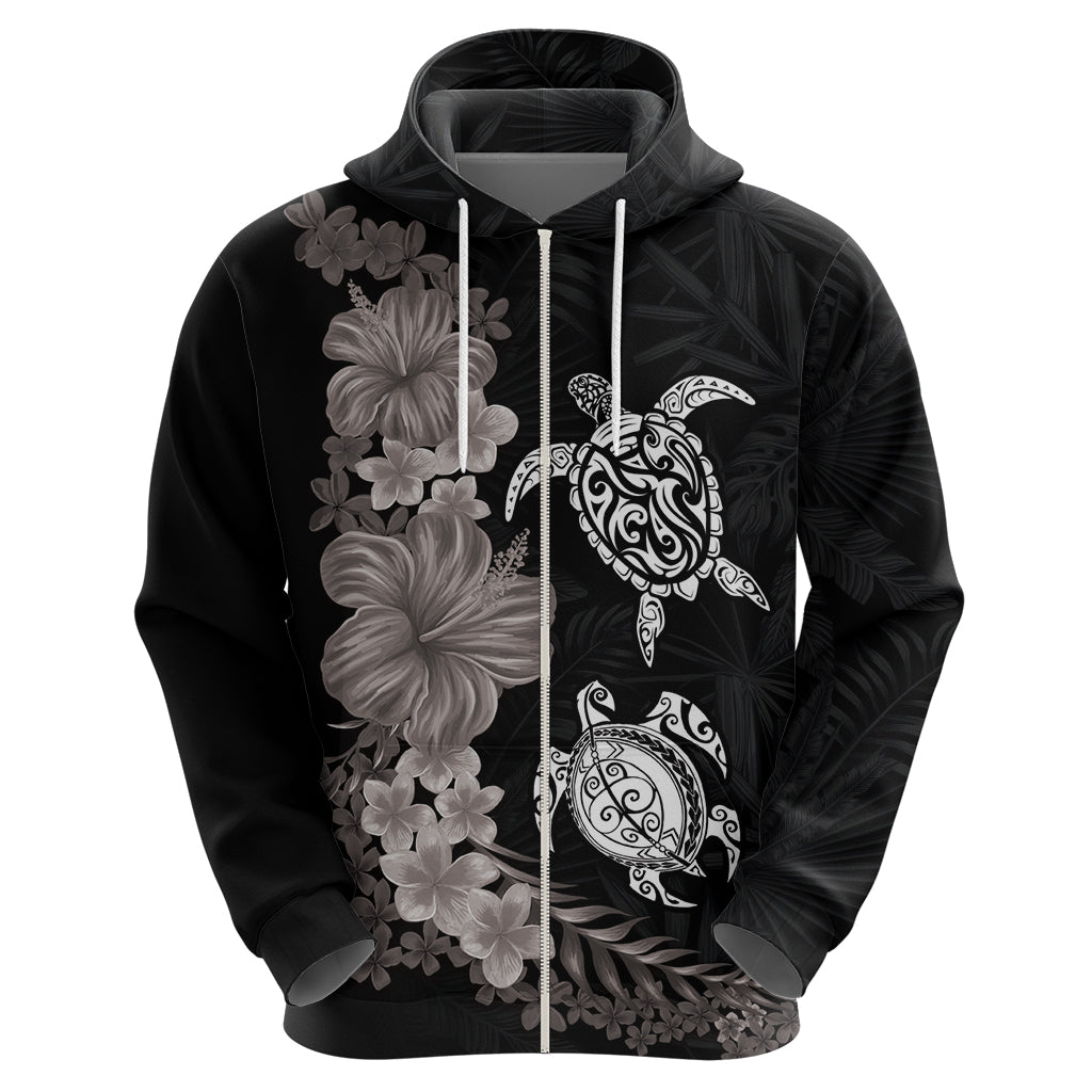 Hawaiian Flower and Tribal Turtle Hoodie Grayscale Mode LT03 - Polynesian Pride