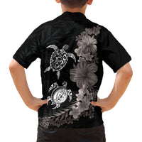 Hawaiian Flower and Tribal Turtle Kid Hawaiian Shirt Grayscale Mode