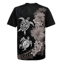 Hawaiian Flower and Tribal Turtle Rugby Jersey Grayscale Mode