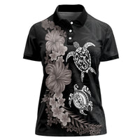 Hawaiian Flower and Tribal Turtle Women Polo Shirt Grayscale Mode