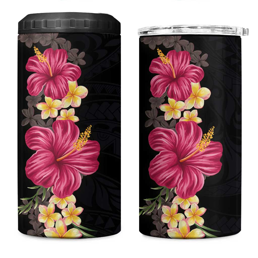 Hawaiian Plumeria and Hibiscus 4 in 1 Can Cooler Tumbler Colorful Style LT03 One Size: 16 oz Black - Polynesian Pride