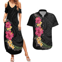 Hawaiian Plumeria and Hibiscus Couples Matching Summer Maxi Dress and Hawaiian Shirt Colorful Style