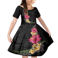 Hawaiian Plumeria and Hibiscus Family Matching Mermaid Dress and Hawaiian Shirt - Colorful Style LT03 Daughter's Dress Black - Polynesian Pride