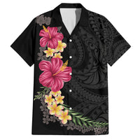 Hawaiian Plumeria and Hibiscus Family Matching Off Shoulder Maxi Dress and Hawaiian Shirt Colorful Style LT03 Dad's Shirt - Short Sleeve Black - Polynesian Pride