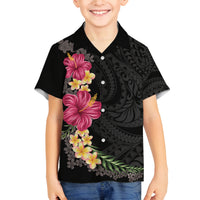 Hawaiian Plumeria and Hibiscus Family Matching Off Shoulder Short Dress and Hawaiian Shirt Colorful Style LT03 Son's Shirt Black - Polynesian Pride