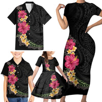 Hawaiian Plumeria and Hibiscus Family Matching Short Sleeve Bodycon Dress and Hawaiian Shirt Colorful Style LT03 - Polynesian Pride