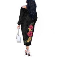 Hawaiian Plumeria and Hibiscus Off The Shoulder Long Sleeve Dress Colorful Style LT03 - Polynesian Pride
