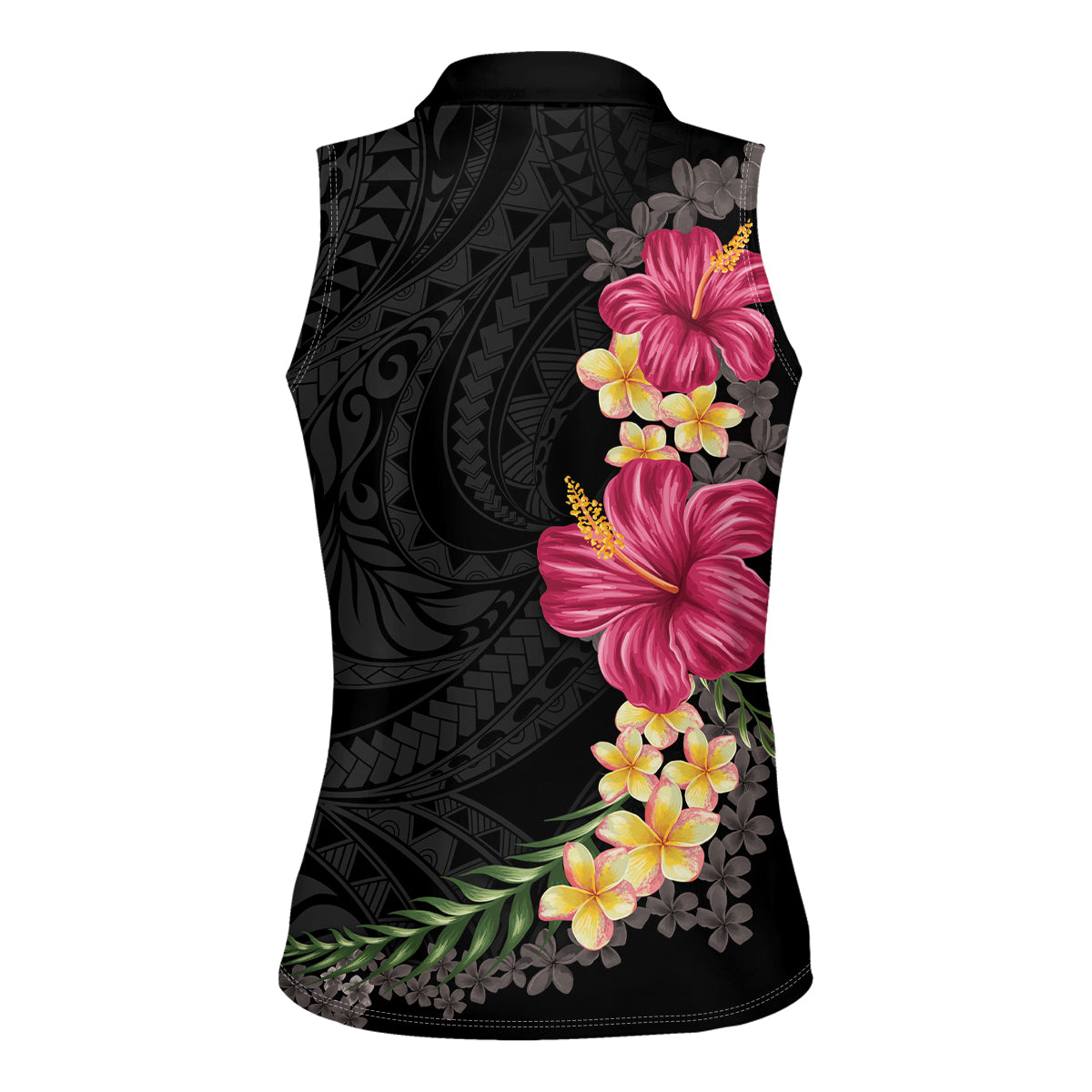 Hawaiian Plumeria and Hibiscus Women Sleeveless Polo Shirt Colorful Style LT03 - Polynesian Pride