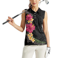 Hawaiian Plumeria and Hibiscus Women Sleeveless Polo Shirt Colorful Style LT03 - Polynesian Pride