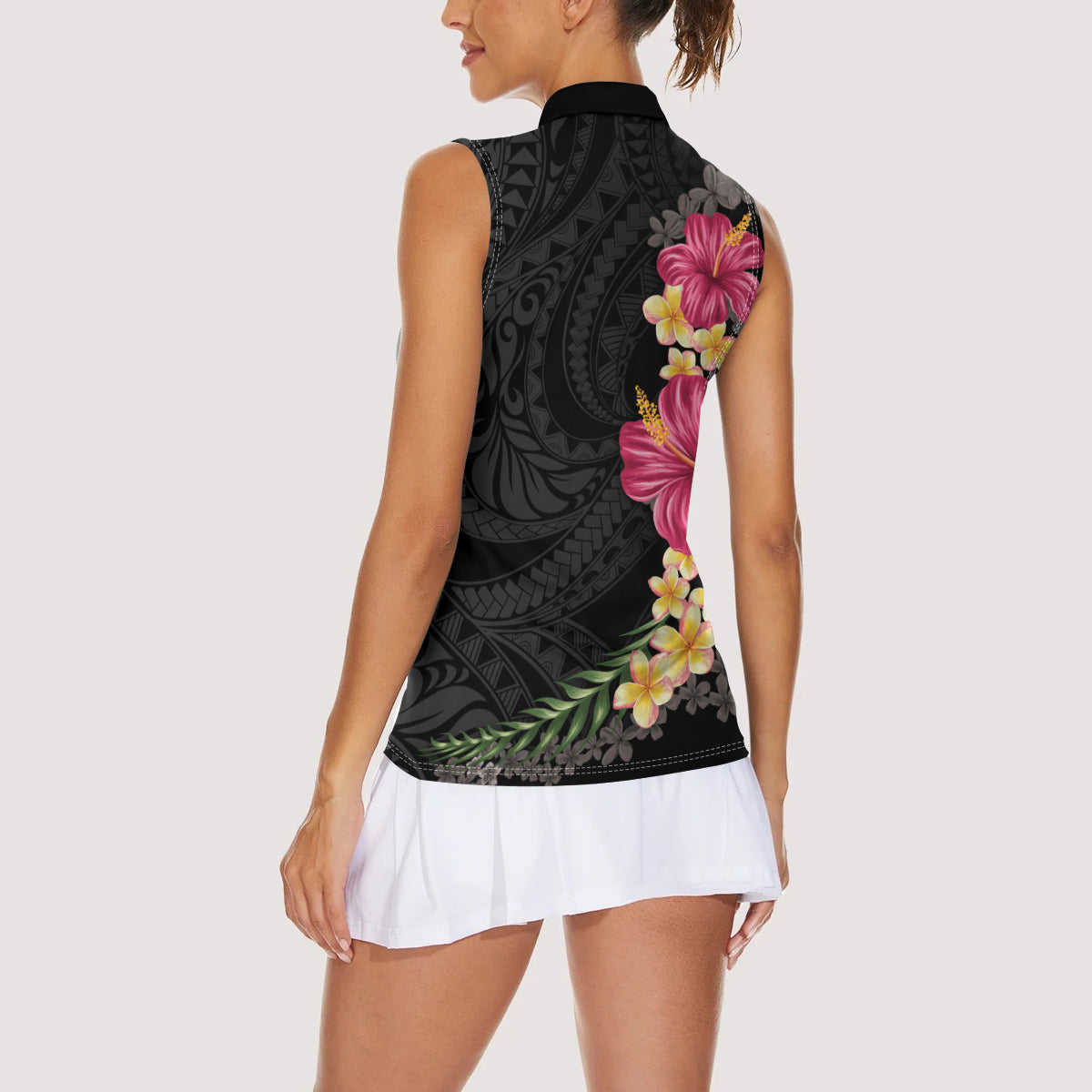 Hawaiian Plumeria and Hibiscus Women Sleeveless Polo Shirt Colorful Style LT03 - Polynesian Pride