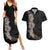 Hawaiian Plumeria and Hibiscus Couples Matching Summer Maxi Dress and Hawaiian Shirt Grayscale Mode