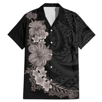 Hawaiian Plumeria and Hibiscus Family Matching Mermaid Dress and Hawaiian Shirt Grayscale Mode LT03 Dad's Shirt - Short Sleeve Black - Polynesian Pride