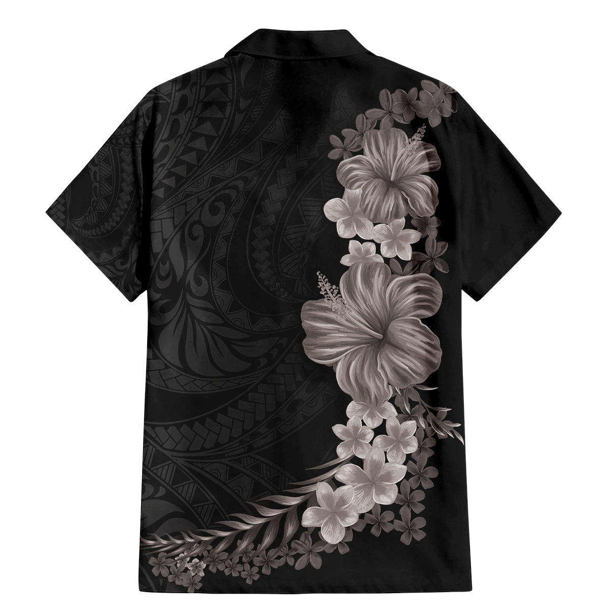 Hawaiian Plumeria and Hibiscus Family Matching Mermaid Dress and Hawaiian Shirt Grayscale Mode LT03 - Polynesian Pride