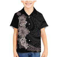Hawaiian Plumeria and Hibiscus Family Matching Mermaid Dress and Hawaiian Shirt Grayscale Mode LT03 Son's Shirt Black - Polynesian Pride