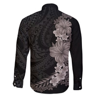 Hawaiian Plumeria and Hibiscus Family Matching Puletasi and Hawaiian Shirt Grayscale Mode LT03 - Polynesian Pride