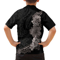Hawaiian Plumeria and Hibiscus Family Matching Summer Maxi Dress and Hawaiian Shirt Grayscale Mode LT03 - Polynesian Pride