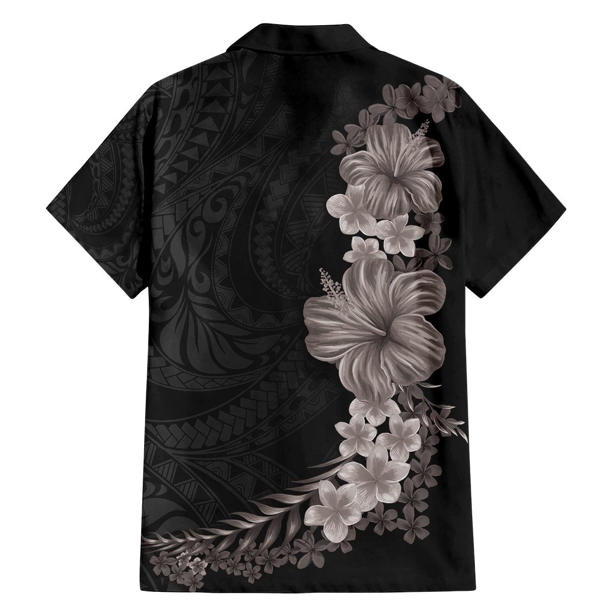 Hawaiian Plumeria and Hibiscus Family Matching Summer Maxi Dress and Hawaiian Shirt Grayscale Mode LT03 - Polynesian Pride