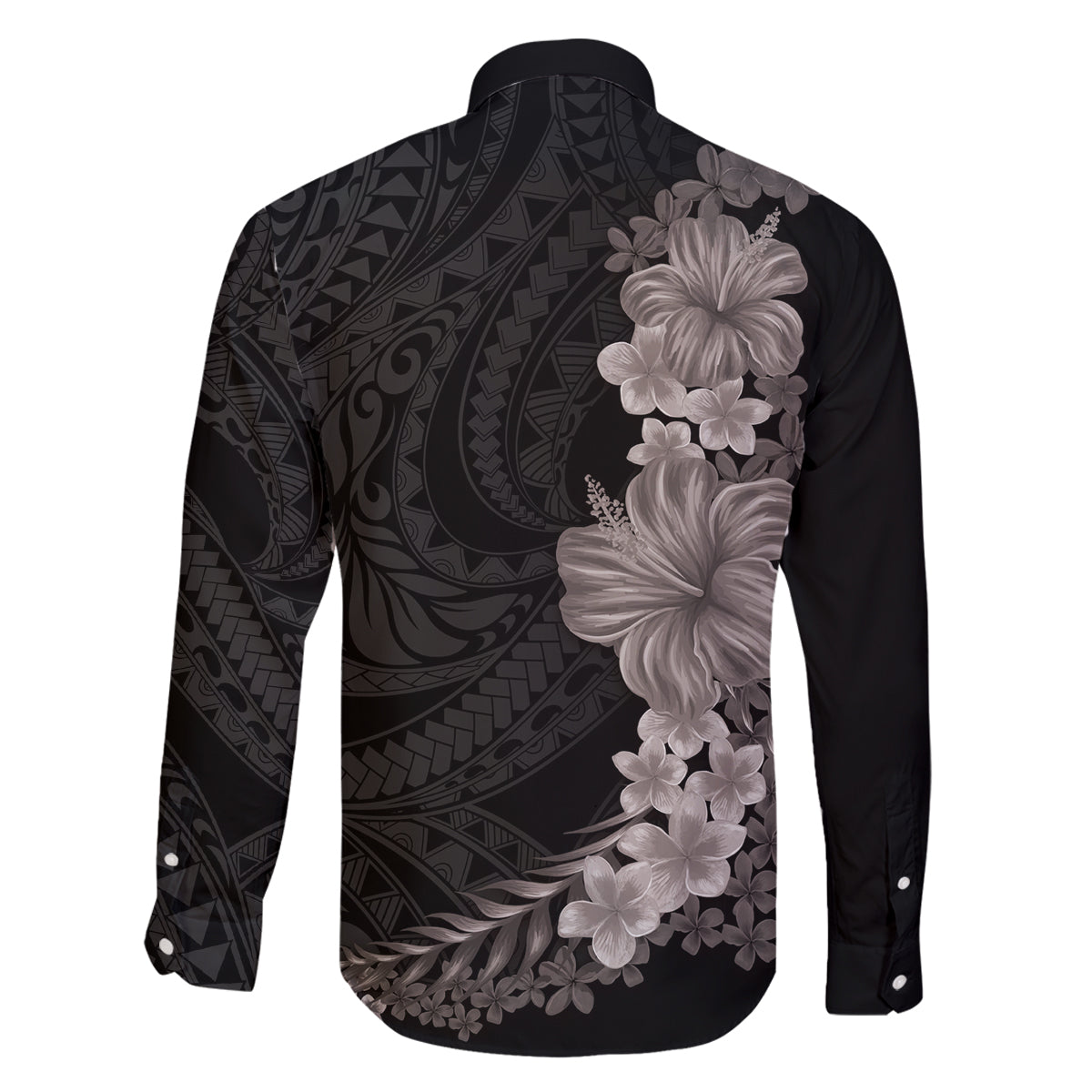 Hawaiian Plumeria and Hibiscus Family Matching Tank Maxi Dress and Hawaiian Shirt Grayscale Mode