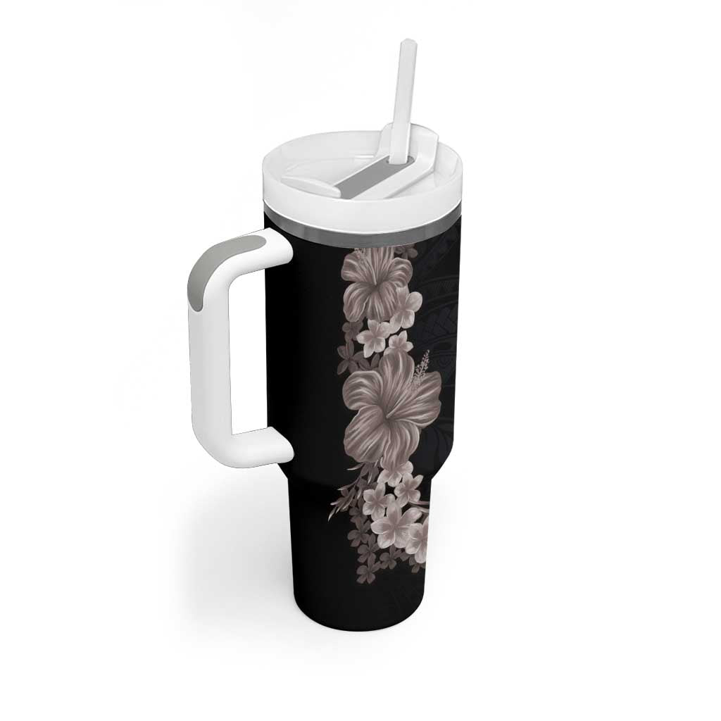 Hawaiian Plumeria and Hibiscus Tumbler With Handle Grayscale Mode LT03 - Polynesian Pride