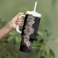 Hawaiian Plumeria and Hibiscus Tumbler With Handle Grayscale Mode LT03 - Polynesian Pride