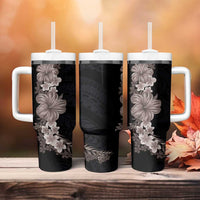 Hawaiian Plumeria and Hibiscus Tumbler With Handle Grayscale Mode LT03 - Polynesian Pride