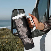 Hawaiian Plumeria and Hibiscus Tumbler With Handle Grayscale Mode LT03 - Polynesian Pride