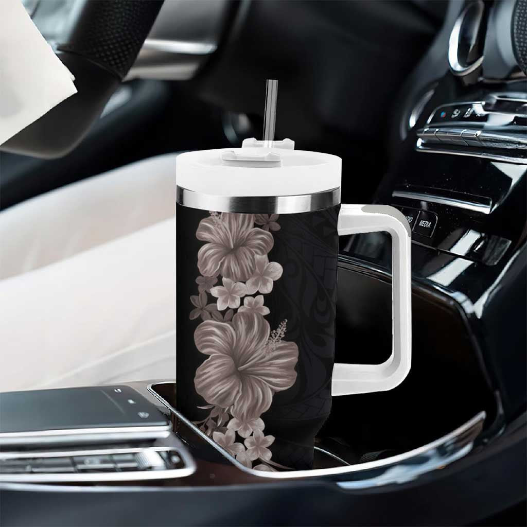 Hawaiian Plumeria and Hibiscus Tumbler With Handle Grayscale Mode LT03 - Polynesian Pride