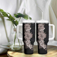 Hawaiian Plumeria and Hibiscus Tumbler With Handle Grayscale Mode LT03 - Polynesian Pride