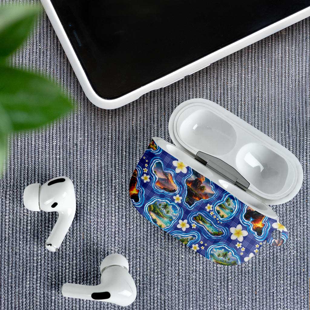 Hawaiian Island Shapes-Iconic Landscape AirPods Case with Plumeria and Palaka Blue Color LT03 - Polynesian Pride