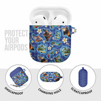 Hawaiian Island Shapes-Iconic Landscape AirPods Case with Plumeria and Palaka Blue Color LT03 - Polynesian Pride