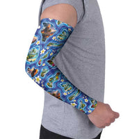 Hawaiian Island Shapes-Iconic Landscape Arm Sleeves with Plumeria and Palaka Blue Color LT03 - Polynesian Pride