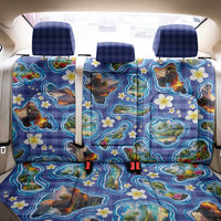 Hawaiian Island Shapes-Iconic Landscape Back Car Seat Cover with Plumeria and Palaka Blue Color LT03 - Polynesian Pride