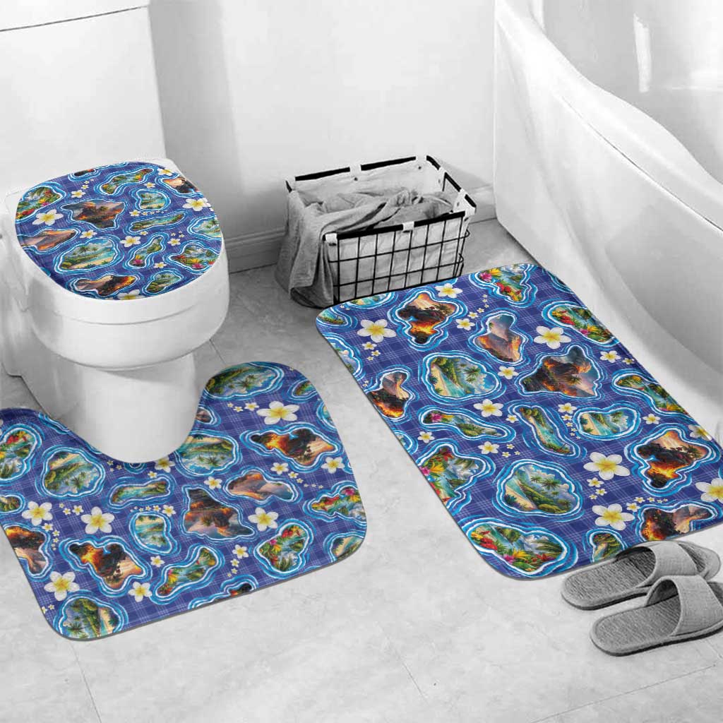 Hawaiian Island Shapes-Iconic Landscape Bathroom Set with Plumeria and Palaka Blue Color