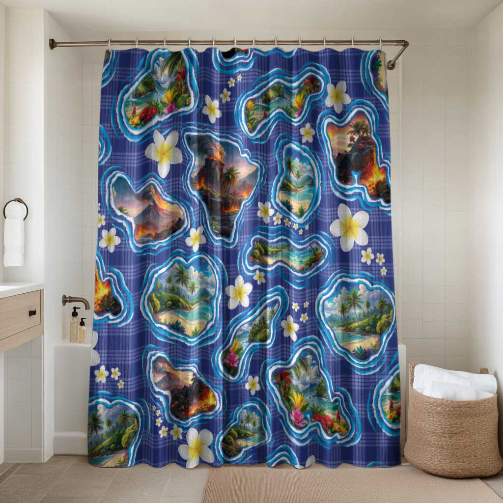 Hawaiian Island Shapes-Iconic Landscape Bathroom Set with Plumeria and Palaka Blue Color
