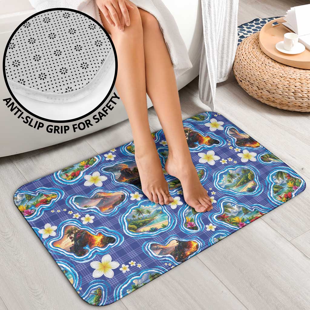 Hawaiian Island Shapes-Iconic Landscape Bathroom Set with Plumeria and Palaka Blue Color