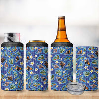 Hawaiian Island Shapes-Iconic Landscape 4 in 1 Can Cooler Tumbler with Plumeria and Palaka Blue Color LT03 - Polynesian Pride
