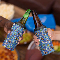 Hawaiian Island Shapes-Iconic Landscape 4 in 1 Can Cooler Tumbler with Plumeria and Palaka Blue Color LT03 - Polynesian Pride