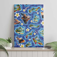 Hawaiian Island Shapes-Iconic Landscape Canvas Wall Art with Plumeria and Palaka Blue Color LT03 - Polynesian Pride