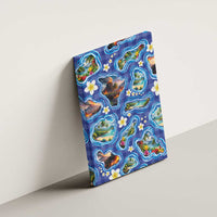 Hawaiian Island Shapes-Iconic Landscape Canvas Wall Art with Plumeria and Palaka Blue Color LT03 - Polynesian Pride