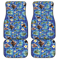 Hawaiian Island Shapes-Iconic Landscape Car Mats with Plumeria and Palaka Blue Color LT03 - Polynesian Pride