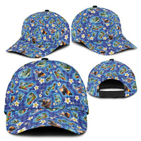 Hawaiian Island Shapes-Iconic Landscape Classic Cap with Plumeria and Palaka Blue Color