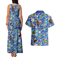 Hawaiian Island Shapes-Iconic Landscape Couples Matching Tank Maxi Dress and Hawaiian Shirt with Plumeria and Palaka Blue Color LT03 - Polynesian Pride