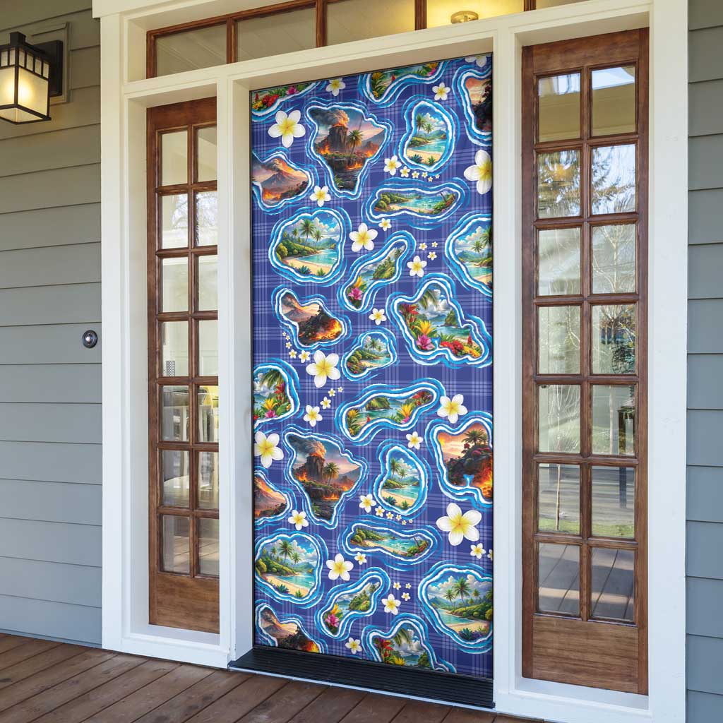 Hawaiian Island Shapes-Iconic Landscape Door Cover with Plumeria and Palaka Blue Color LT03 - Polynesian Pride