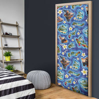Hawaiian Island Shapes-Iconic Landscape Door Cover with Plumeria and Palaka Blue Color LT03 - Polynesian Pride