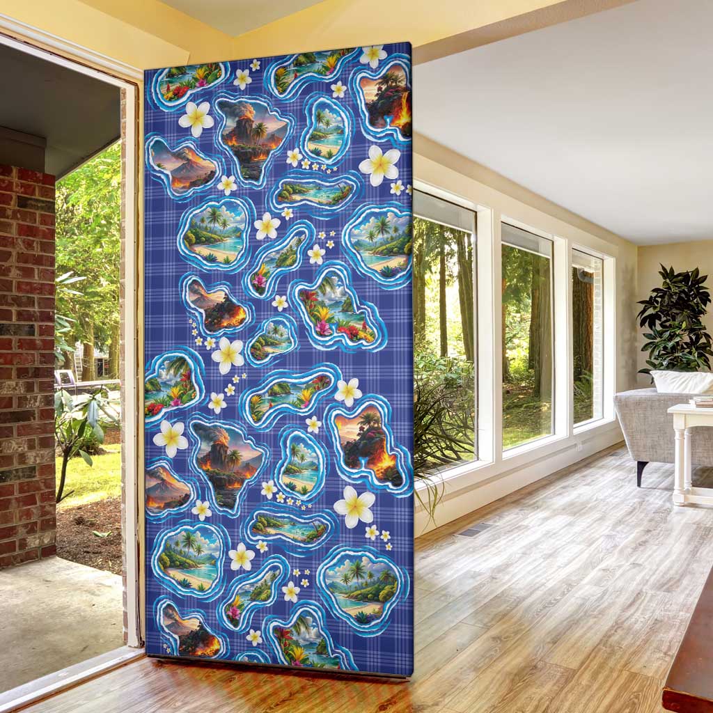 Hawaiian Island Shapes-Iconic Landscape Door Cover with Plumeria and Palaka Blue Color LT03 - Polynesian Pride