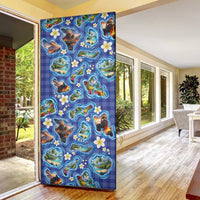 Hawaiian Island Shapes-Iconic Landscape Door Cover with Plumeria and Palaka Blue Color LT03 - Polynesian Pride